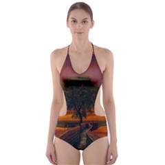 Wonderful Fantasy Sunset Wallpaper Tree Cut-out One Piece Swimsuit by Alisyart