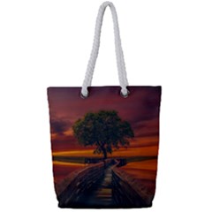 Wonderful Fantasy Sunset Wallpaper Tree Full Print Rope Handle Tote (small)