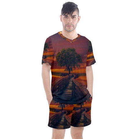 Wonderful Fantasy Sunset Wallpaper Tree Men s Mesh Tee And Shorts Set by Alisyart