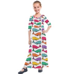 Fish Whale Cute Animals Kids  Quarter Sleeve Maxi Dress by Alisyart