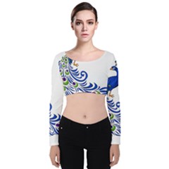 Venus Peacock Velvet Long Sleeve Crop Top