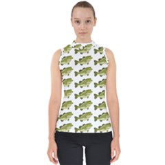 Green Small Fish Water Mock Neck Shell Top