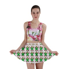 Gingerbread Men Seamless Green Background Mini Skirt