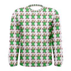 Gingerbread Men Seamless Green Background Men s Long Sleeve Tee by Alisyart