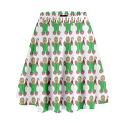Gingerbread Men Seamless Green Background High Waist Skirt by Alisyart