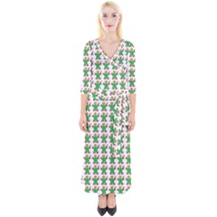 Gingerbread Men Seamless Green Background Quarter Sleeve Wrap Maxi Dress by Alisyart