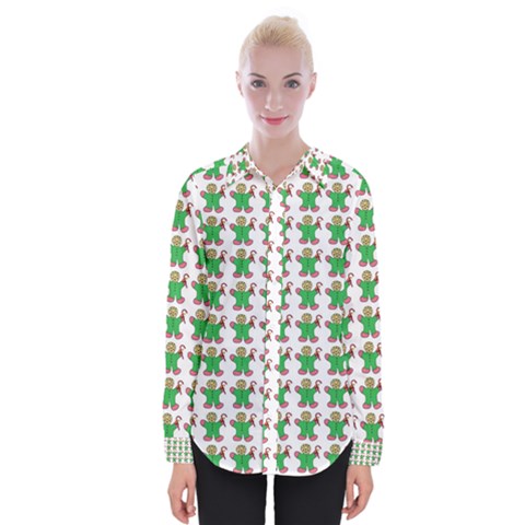 Gingerbread Men Seamless Green Background Womens Long Sleeve Shirt by Alisyart