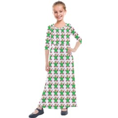 Gingerbread Men Seamless Green Background Kids  Quarter Sleeve Maxi Dress by Alisyart