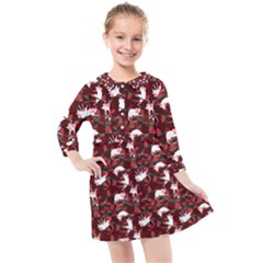 Cartoon Mouse Christmas Pattern Kids  Quarter Sleeve Shirt Dress