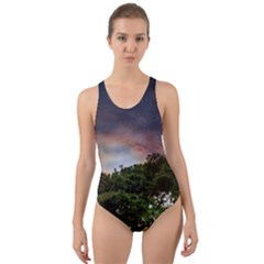 Lone Tree Fantasy Space Sky Moon Cut-out Back One Piece Swimsuit