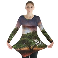 Lone Tree Fantasy Space Sky Moon Long Sleeve Tunic 