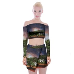 Lone Tree Fantasy Space Sky Moon Off Shoulder Top With Mini Skirt Set by Alisyart