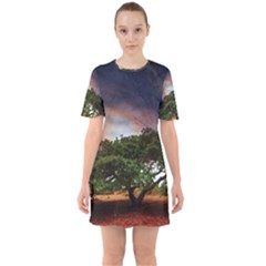 Lone Tree Fantasy Space Sky Moon Sixties Short Sleeve Mini Dress by Alisyart