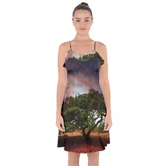 Lone Tree Fantasy Space Sky Moon Ruffle Detail Chiffon Dress by Alisyart