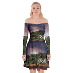 Lone Tree Fantasy Space Sky Moon Off Shoulder Skater Dress