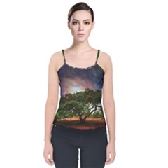 Lone Tree Fantasy Space Sky Moon Velvet Spaghetti Strap Top