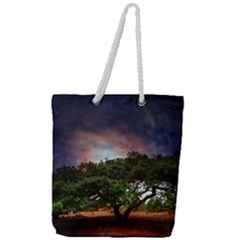 Lone Tree Fantasy Space Sky Moon Full Print Rope Handle Tote (large) by Alisyart