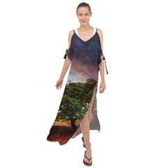 Lone Tree Fantasy Space Sky Moon Maxi Chiffon Cover Up Dress by Alisyart