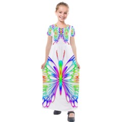 Rainbow Butterfly Kids  Short Sleeve Maxi Dress by amazinganimals