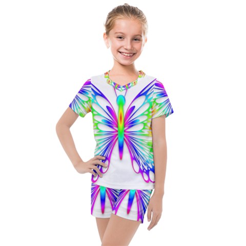 Rainbow Butterfly Kids  Mesh Tee And Shorts Set by amazinganimals