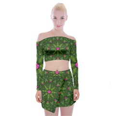 The Most Sacred Lotus Pond  With Bloom    Mandala Off Shoulder Top With Mini Skirt Set by pepitasart