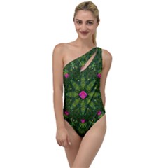 The Most Sacred Lotus Pond  With Bloom    Mandala To One Side Swimsuit