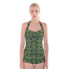 The Most Sacred Lotus Pond With Fantasy Bloom Boyleg Halter Swimsuit  by pepitasart