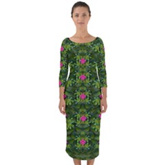 The Most Sacred Lotus Pond With Fantasy Bloom Quarter Sleeve Midi Bodycon Dress by pepitasart