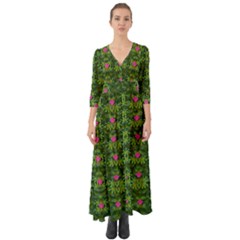 The Most Sacred Lotus Pond With Fantasy Bloom Button Up Boho Maxi Dress