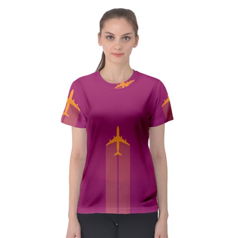 Airplane Jet Yellow Flying Wings Women s Sport Mesh Tee by Nexatart