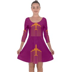 Airplane Jet Yellow Flying Wings Quarter Sleeve Skater Dress by Nexatart