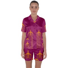 Airplane Jet Yellow Flying Wings Satin Short Sleeve Pyjamas Set by Nexatart