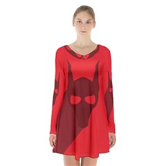 Skull Alien Species Red Character Long Sleeve Velvet V-neck Dress