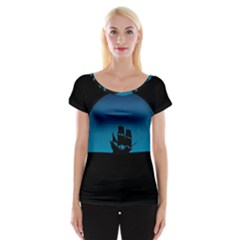 Ship Night Sailing Water Sea Sky Cap Sleeve Top by Nexatart