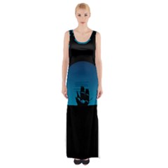 Ship Night Sailing Water Sea Sky Maxi Thigh Split Dress by Nexatart