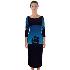 Ship Night Sailing Water Sea Sky Quarter Sleeve Midi Bodycon Dress by Nexatart