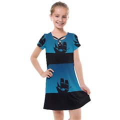 Ship Night Sailing Water Sea Sky Kids  Cross Web Dress by Nexatart