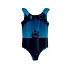 Ship Night Sailing Water Sea Sky Kids  Frill Swimsuit by Nexatart