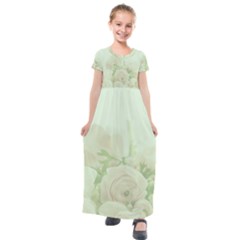 Pastel Roses Background Romantic Kids  Short Sleeve Maxi Dress