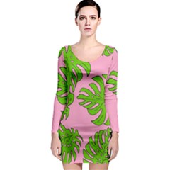 Leaves Tropical Plant Green Garden Long Sleeve Bodycon Dress by Nexatart