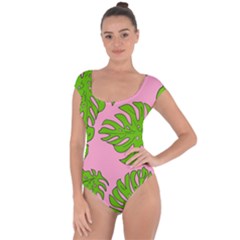 Leaves Tropical Plant Green Garden Short Sleeve Leotard 