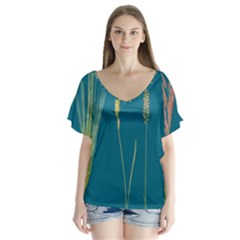 Grass Grasses Blade Of Grass V-neck Flutter Sleeve Top