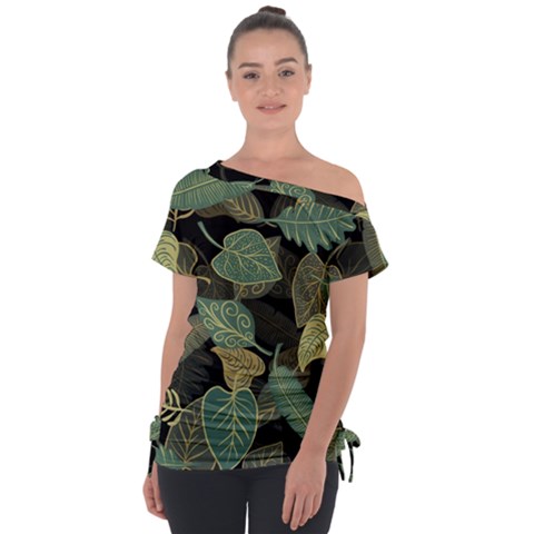 Autumn Fallen Leaves Dried Leaves Tie-up Tee by Nexatart