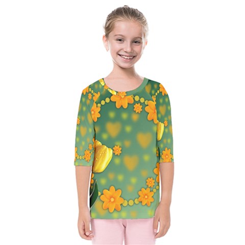 Background Design Texture Tulips Kids  Quarter Sleeve Raglan Tee by Nexatart