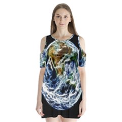 Spherical Science Fractal Planet Shoulder Cutout Velvet One Piece