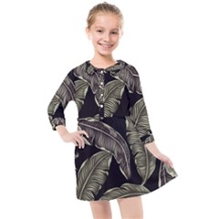 Jungle Leaves Tropical Pattern Kids  Quarter Sleeve Shirt Dress by Nexatart