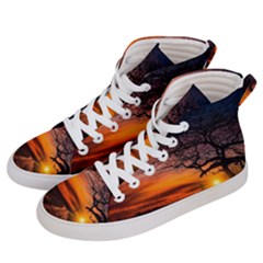 Lonely Tree Sunset Wallpaper Men s Hi-top Skate Sneakers by Alisyart