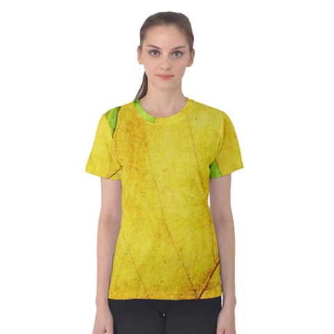 Green Yellow Leaf Texture Leaves Women s Cotton Tee by Alisyart