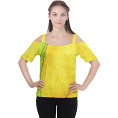 Green Yellow Leaf Texture Leaves Cutout Shoulder Tee