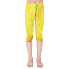 Green Yellow Leaf Texture Leaves Kids  Capri Leggings  by Alisyart